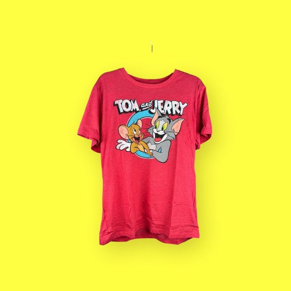 Tom and Jerry Red Vintage Wash Graphic T‎ Shirt Oversized Cartoon Tee